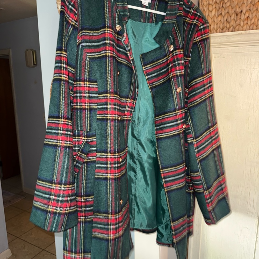 Chicsoul Plaid Women's Coat - Green and Red 3x